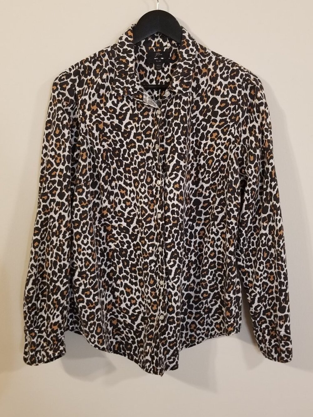 J. Crew 10 Tall – Linen Blend Leopard Print Button Down – Slim Fit